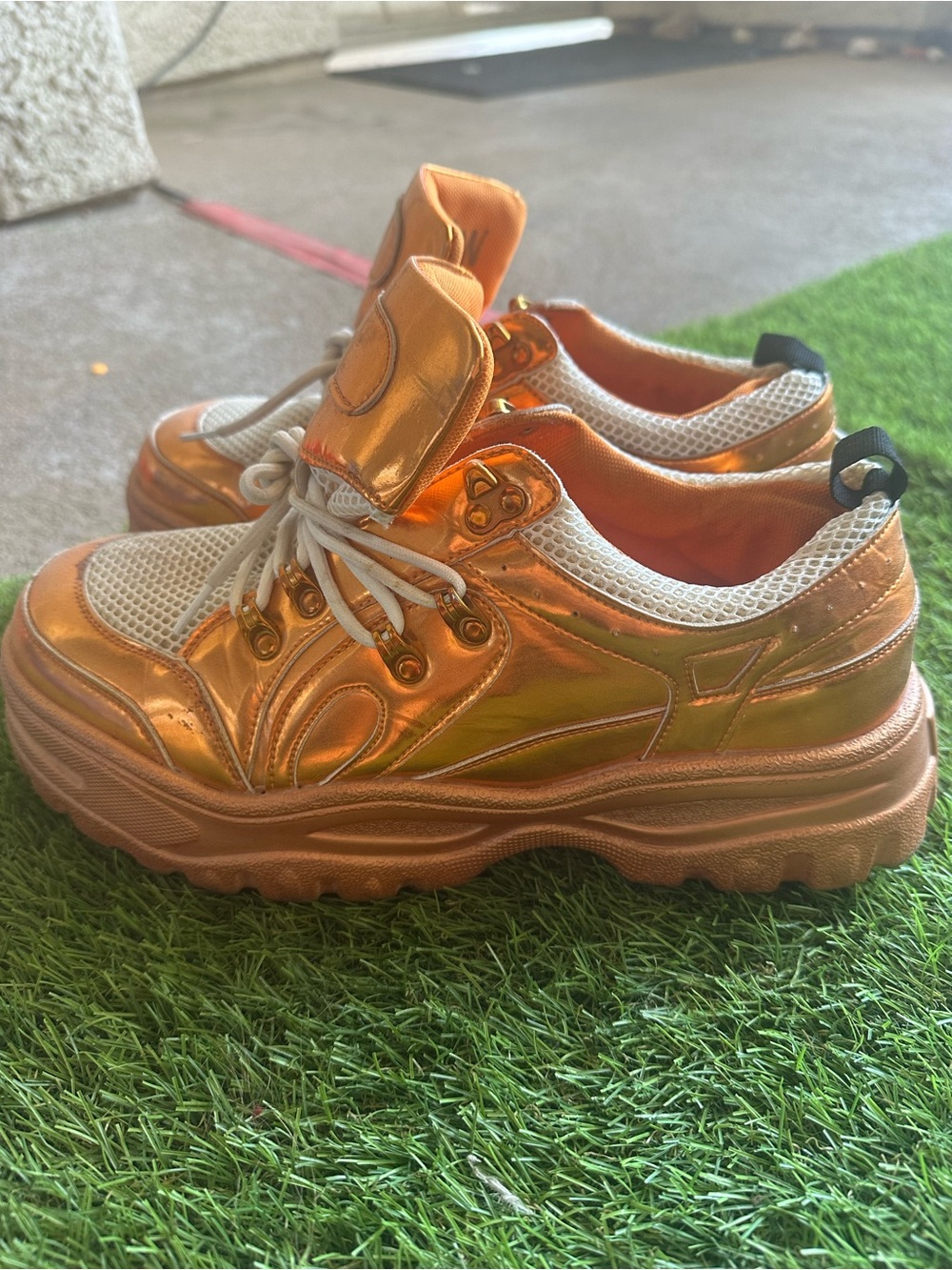 Cape Robbin Metallic Orange Platform Sneakers: Unisex **** - Picture 3 of 6